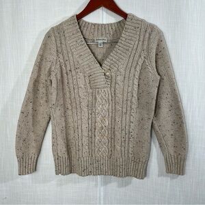 St. John’s Bay Khaki Cable‎ Knit Button Collar Sweater Size M